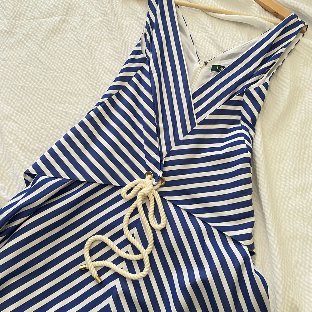 Ralph Lauren Coastal Style Blue Striped A-Line Sleeveless Midi Dress - Picture 5 of 13